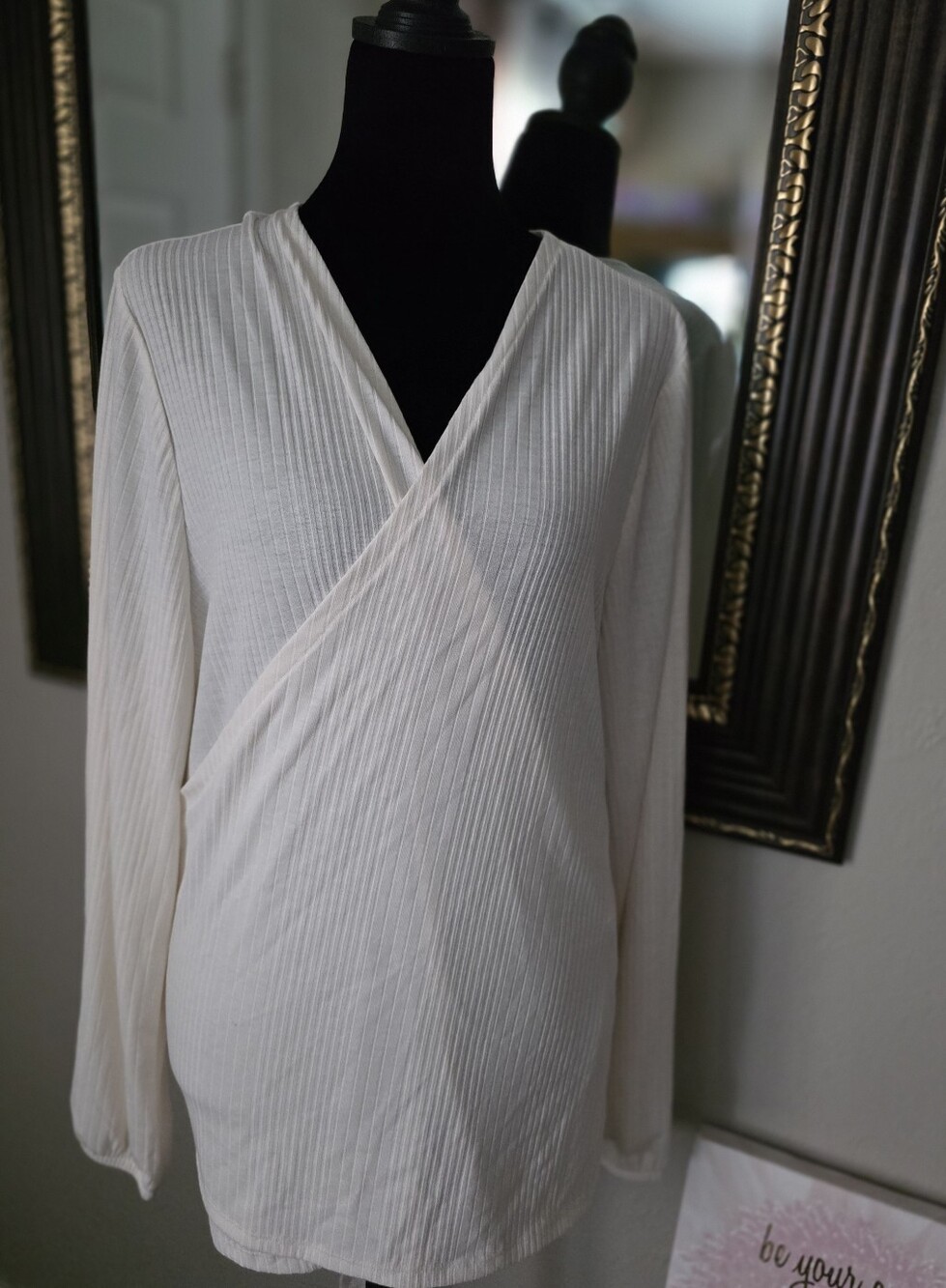 Lane Bryant Light Cream Ribbed Tie-Back Shirt
